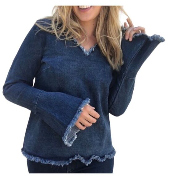 Womens Anthropologie Moelleux Raw Hem Denim Jean Back Lace Up Top - Sz XS - Picture 1 of 3